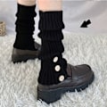 Miniatyrbillede 3 af 11: Dame Strikkede Strømper Retro Elegant Bløde Varme Løse Slouch Strømper med Knap til Dating Fest Sort