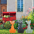 Miniatyrbillede 4 af 8: Siddende kat dyrestatue harpiks håndværk ornamenter tre sidde katte have hjem dekoration ornamenter grå