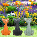 Miniatyrbillede 3 af 8: Siddende kat dyrestatue harpiks håndværk ornamenter tre sidde katte have hjem dekoration ornamenter grå