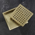 Miniatyrbillede 3 af 5: Bruseafløb Guld Rustfrit Stål Kvadratisk 15x15cm Bruseafløb Gulvafløb Gulvafløb med Gulvafløbsdæksel, Messing Deodoriserende Kerne, Børstet Guld [Ene
