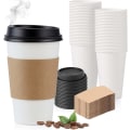 Miniatyrbilde 1 av 6: 100 SETT 16 oz Papirkaffekopper med Lokk Hvite og Engangs, ZQKLA
