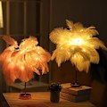 Miniatyrbilde 3 av 7: Bordlampe i strutsfjær med smidd jern nattlys LED Copp,ZQKLA