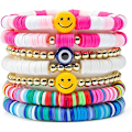 Miniatyrbilde 1 av 5: 7 stk. Surferarmbåndsett Fargerike Preppy Happy Smile Evil Eye Be