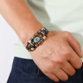 Miniatyrbillede 2 af 4: Øje-afværgende Armbånd til Mænd, Beskyttelses Armbånd Sort Læder Br