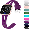 Pikkukuva 1 / 4: 3 Ohutta Ranneketta, Yhteensopiva Fitbit Versa 2 Rannekkeiden/Fitbit Versa/Fitbit Versa Lite/SE kanssa, Silikoninen Vaihtokello Rannekkeet deep purple L