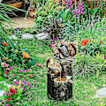 Miniatyrbillede 3 af 5: Solcelledrevet egern stablet springvand med LED-lys og pumpe, egern have springvand statue i harpiks til udendørs terrasse have