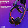Miniatyrbillede 4 af 5: Computer Headset med Mikrofon 9D Stereo Headset USB Hovedtelefoner, ZQKLA