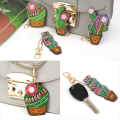 Miniatyrbillede 5 af 5: 4 Stykker DIY 5D Kaktus Diamantmaleri Nøgleringe, DIY Rhinestone