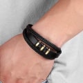 Miniatyrbillede 2 af 5: Multilayer Mænds Læderarmbånd Rustfrit Stål Magnetisk Spænde, ZQKLA