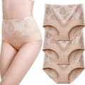 8-pakks Truser i Bomull Høy Midje Magekontroll Truser Dame Rose Jacquard Dametruser khaki-3pcs L