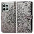 Miniatyrbilde 1 av 5: For Motorola Moto G75 5G Lommebok Etui Mandala Blomst Lær Telefon Deksel Stativ Visning - Grå Grey