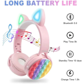 Pikkukuva 4 / 6: Kissan korvakuulokkeet Pop Fidget -leluilla, 5.0 Bluetooth -lasten langattomat kuulokkeet, melunvaimennuskuulokkeet lapsille - Pinkki