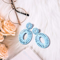 Miniatyrbilde 3 av 5: Raffia Ørepynt Boho Drop Dangle Ørepynt for Kvinner Håndlaget, ZQKLA