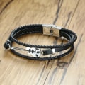 Miniatyrbillede 1 af 4: Unisex Håndlavet Flettet Guitar Armbånd i Ægte Læder og Rustfrit Stål