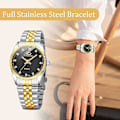 Miniatyrbillede 2 af 5: Dameure med rustfri stållænke, Quartz analog armbåndsur vandtæt lysende, luksus urskive dameur, G