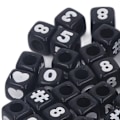 Miniatyrbillede 3 af 8: 300 stk. sorte terningformede akrylperler med tal til smykkefremstilling, armbånd, halskæder og nøgleringe