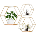 Miniatyrbild 1 av 7: Hexagon Flytande Hyllor, Nordisk Järnkonst för All Dekoration, Robust och Stabil med Högkvalitativ Massiv Träskiva i Botten, Perfekt för