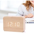 Miniatyrbild 4 av 6: Stilren digital klocka i trä med bakgrundsbelysning, batteridriven, snooze-funktion, USB-laddning, visningsformat för alla rum