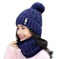 Miniatyrbilde 6 av 6: Vinter Koreansk ullhatt for damer med pluss fløyelspolstring, skjerf, sykkelhatt, varm, kuldebestandig, strikket ørebeskyttelse, trendy lue