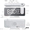 Miniatyrbild 5 av 5: Projektionsväckarklocka för sovrumstak, digital klockradio med justerbar ljusstyrka, stor LED-skärm för tydlig tidsvisning, 180° roterbar