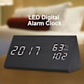 Miniatyrbillede 8 af 8: Trævækkeur LED Digital Tid/Temperatur/Fugtighed Visning Stemmestyring