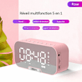 Miniatyrbild 2 av 5: 5-i-1 Multifunktionell Klocka, Elegant Spegel LED-Display Väckarklocka Med Dubbla Alarm För Flickor Vuxna, Stöd För TF-kort, Bluetooth-Högtalare