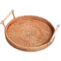 Miniatyrbild 3 av 8: Rattan serveringsbricka med handtag handvävd bricka rustik
