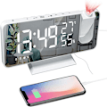 Miniatyrbild 2 av 5: Projektionsväckarklocka för sovrumstak, digital klockradio med justerbar ljusstyrka, stor LED-skärm för tydlig tidsvisning, 180° roterbar