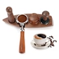 Miniatyrbillede 1 af 8: 3 stk. Kaffekværn Tamper Holder Valnød Træ Gummi Rustfrit Stål Bådformet Fordeler Stativ Kaffe Tilbehør Til 58mm Base 58mm Tamper 58mm