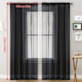 Miniatyrbillede 4 af 8: Gardiner Paneler Soveværelse Semi Sheer Voile Gardiner Sort (100*250)