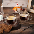 Pikkukuva 3 / 4: Espresso-kuppi 120ml Kaksoisseinäiset Lasit Espresso Kahvi Lasikuppi Sarja 2 Borosilikaattilasit Pienet Kahvi Teekupit Kahvalla Jääkylmälle Americano,M