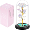 Miniatyrbillede 1 af 5: PIAO Valentinsdag Gaver til Hendes, Gave til Kvinder, Regnbue Rose i Glaskuppel med LED Lys, Kunstig Evighedsblomst, Unikke Gaver til Kæresten,