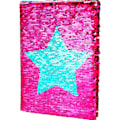 Miniatyrbillede 1 af 5: Vendbar Sequins Notesbog Dobbeltsidet Flip Sequins Notesbog Journal med Stjerne Mønster, Blå og Pink