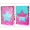 Miniatyrbillede 4 af 5: Vendbar Sequins Notesbog Dobbeltsidet Flip Sequins Notesbog Journal med Stjerne Mønster, Blå og Pink