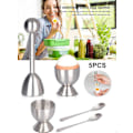Miniatyrbilde 3 av 5: Egg Cracker Topper Sett med 5 - Inkluderer 2 Eggkopper, 2 Skjeer og 1 Kutter - Rustfritt Stål Enkel Eggåpner