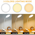 Miniatyrbillede 3 af 5: Genopladelig Trådløs LED Bordlampe, 3 Farver og 3 Dæmpbare, USB Touch Sengelampe med Klemme til Børn, 20 LED'er Fleksibel 360 Bærbar Clip-on Læselampe