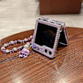 Miniatyrbild 4 av 5: Z Flip 5 Glitter Bling Fodral, 3D Kristall Rhinestone Diamant Blommor Pärlfodral För Samsung Galaxy Z Flip 5 Med handledsrem