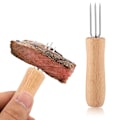 Miniatyrbilde 1 av 4: Grillgafler i rustfritt stål med trehåndtak, 4 stk, for kjøtt og frukt