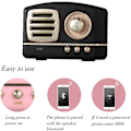 Pikkukuva 4 / 4: Kannettava Bluetooth-retrokaiutin, langaton mini-vintage-kaiutin rikkaalla bassoilla, stereolla, sisäänrakennetulla mikrofonilla matkustamiseen, kotiin, ulkoiluun