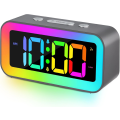 Miniatyrbillede 1 af 4: Høj Alarmur til Soveværelse med Farverig Dynamisk RGB Natlampe, Tungsovende Voksen, Dæmper, USB-Oplader, Lille Natbord LED Digitalt Ur til Børn