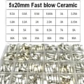 Miniatyrbilde 1 av 5: 24 Typer Keramiske Sikringer 5x20mm Hurtigblåste Sikringer 0.1a 0.3a 0.5a 1a 1.5a 2a 2.5a 3a