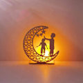 Miniatyrbilde 1 av 2: Håndlaget 3D-tremåne-stjerne-LED-lysdekor, Ramadan Mubarak-lampedekorasjoner, hjemmefest-soverom-Eid-pynt gave til muslimer