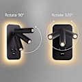 Miniatyrbillede 3 af 5: LED væglampe, sengelampe med afbryder, USB-opladningsport, justerbar spotlight til soveværelsesbelysning (3w 3000k + 9w 6000k) sort