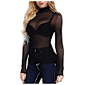 Miniatyrbilde 2 av 5: Sexy dame T-skjorte gjennomsiktig mesh topper lang ermet gjennomsiktig slim dame turtleneck T-skjorte