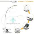 Miniatyrbillede 4 af 5: Genopladelig Trådløs LED Bordlampe, 3 Farver og 3 Dæmpbare, USB Touch Sengelampe med Klemme til Børn, 20 LED'er Fleksibel 360 Bærbar Clip-on Læselampe