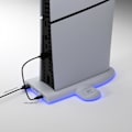 Pikkukuva 3 / 5: Latausteline Ps5 Slimille, Pystysuora teline jäähdytystuulettimella ja kahden ohjaimen latausasemalla Ps5 Slimille, RGB-LED-valolla