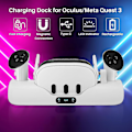 Miniatyrbillede 2 af 5: Auniq opladningsstation til Oculus/meta Quest 3, VR-headset opladningsstativ til Quest 3 headset & controller opladningsstation med 2 genopladelige batterier,