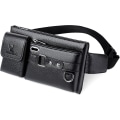 Miniatyrbillede 1 af 5: Bæltetaske Bum Bag Taljeposer Vandafvisende Bæltetaske Multifunktionel Sort PU Læder Taljepose Til Mænd Og Kvinder