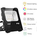 Miniatyrbillede 2 af 5: LED-projektører til udendørs brug, 15 W Bluetooth Smart App-styring, farveskiftende RGB 100 W svarende til IP66, UK 3-stik, 2-pak