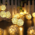 Miniatyrbillede 2 af 5: Rattan Bold LED-lysstreng, 20 LED Bold Lys Dekorative 5 cm i Diameter Rattan Lys